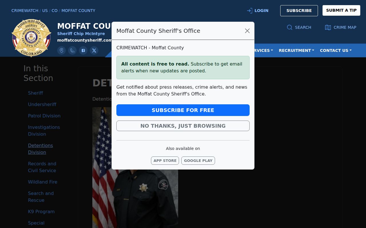 Moffat County Sheriff's Office Detentions Division page