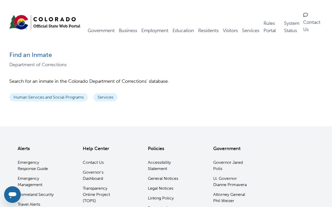 Colorado.gov Find an Inmate page for CDOC lookup